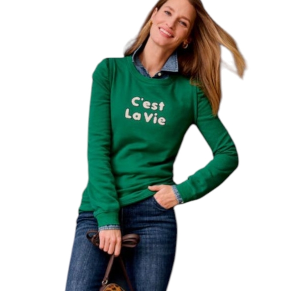 Talbots Green Boxy Polo Sweatshirt Raised Letters C'est La Vie Casual Chic XLP - Picture 3 of 7